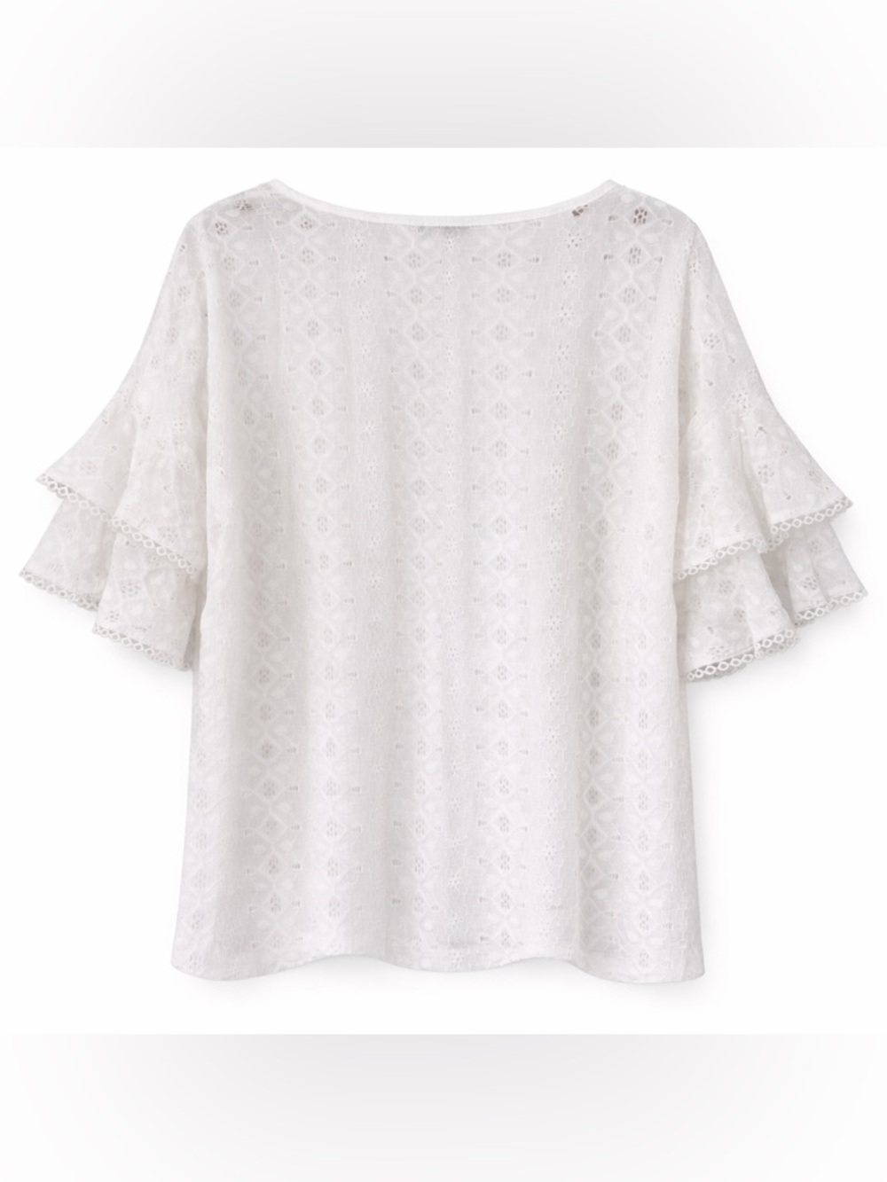 🤍 Cable & Gauge White Lace Flutter Sleeve Top | Fits L–XL | Feminine Chic - Picture 4 of 11